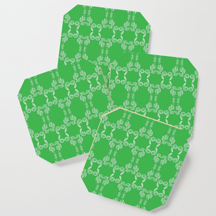 Hand drawn Seed Pods White on Spring Green Coaster