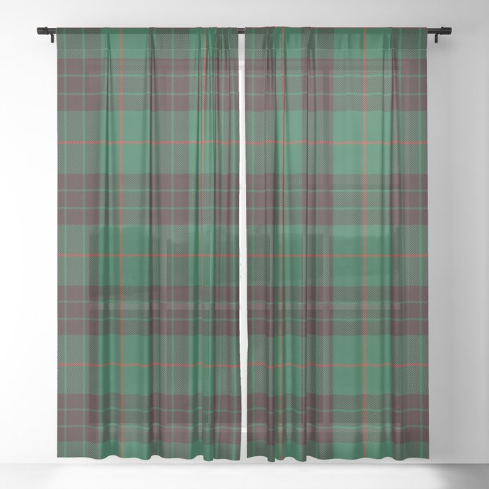 Dark Green Tartan with Black and Red Stripes Sheer Curtain