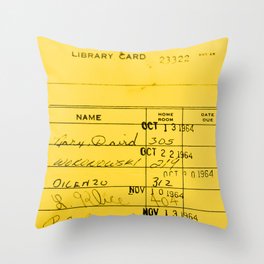 Library Card 23322 Yellow Throw Pillow