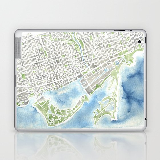Toronto Canada Watercolor city map Laptop & iPad Skin