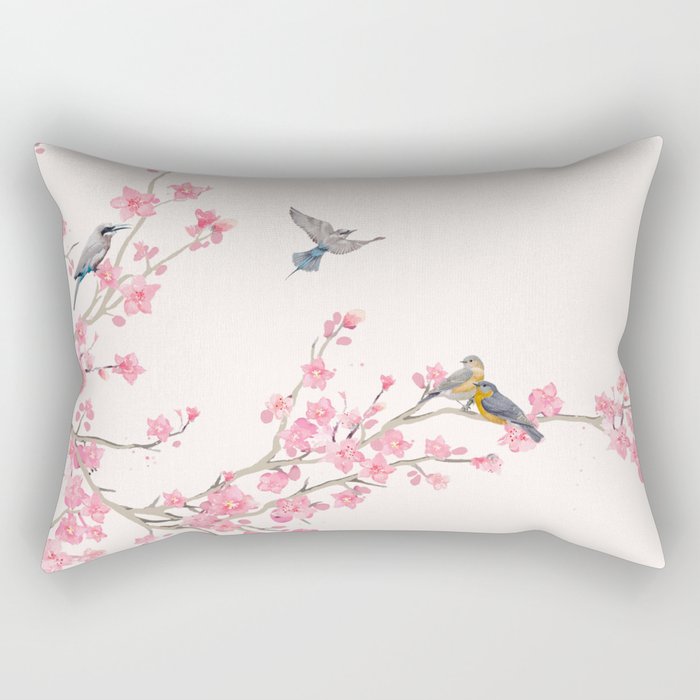 Birds and cherry blossoms Rectangular Pillow