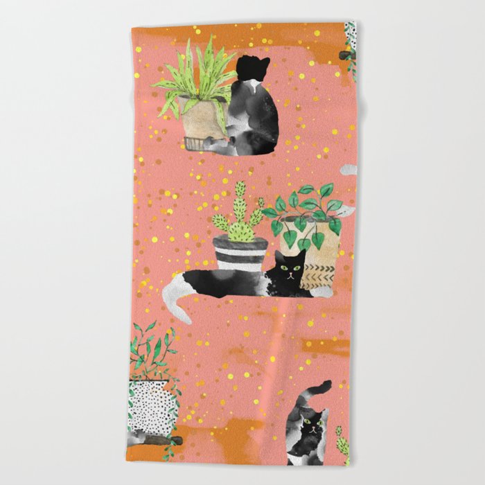 Cats Plants Society6artprint Cats Decor Beach Towel By