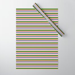 [ Thumbnail: Blue, Pink, Green, and Dark Salmon Colored Pattern of Stripes Wrapping Paper ]