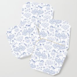 Lemony Toile de Jouy Coaster | Insects, Citrics, French, Bucolic, Meyerlemons, Drawing, Trees, Blue, Limes, Frenchie 