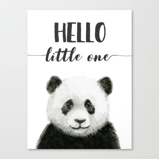 Panda Art Print Baby Animals Hello Little One Nursery Decor Canvas Print