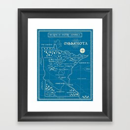 Fantasy Style Map of Minnesota - Blue Framed Art Print