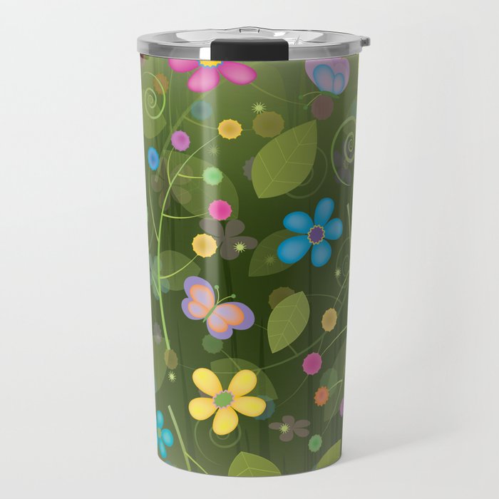 Floral and Butterfly Pattern - Summer Blooms Travel Mug