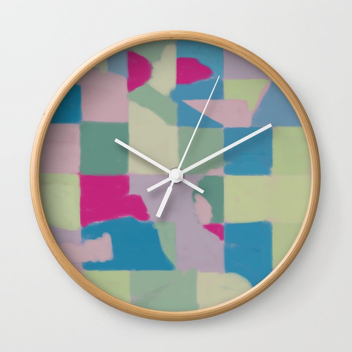 Green and blue pastel checked Wall Clock
