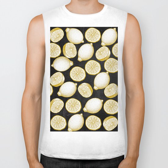 Lemons on black background Biker Tank