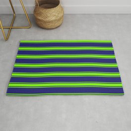 [ Thumbnail: Midnight Blue and Green Colored Lines Pattern Rug ]