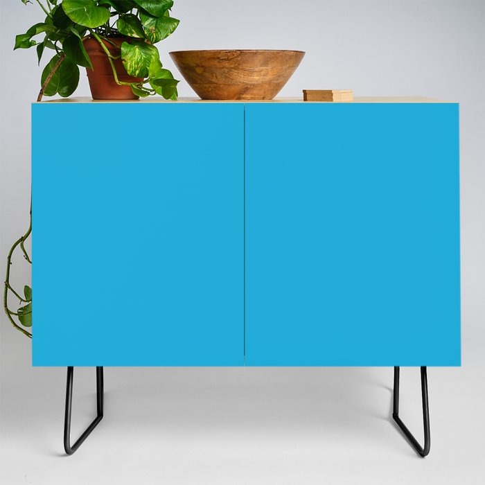Curious Blue Solid Color Popular Hues Patternless Shades of Blue Collection - Hex #18A8D8 Credenza