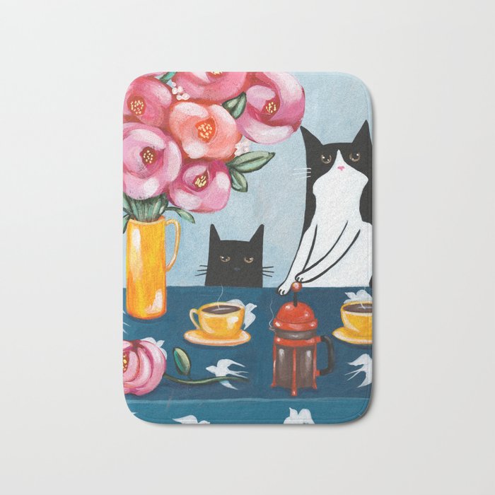 Cats and French Press Coffee Bath Mat