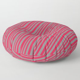 [ Thumbnail: Crimson and Gray Colored Lined Pattern Floor Pillow ]