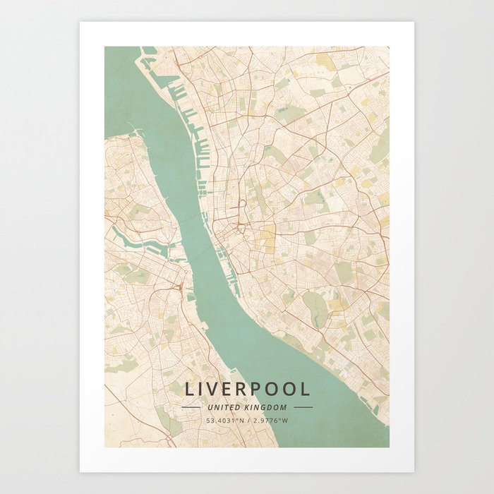 Liverpool United Kingdom Vintage Map Art Print By Designermapart Society6