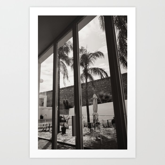 Palmtrees outside the window Lagos Portugal Casa Mae / Black and White Aesthetic  - Palm Stories Artprint  Art Print