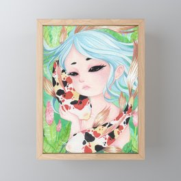 Lassulus - Blue Girl with Butterfly Koi Framed Mini Art Print