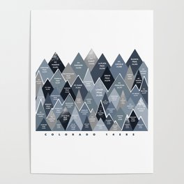 Colorado Fourteeners (14ers) Minimalist Print Map Poster