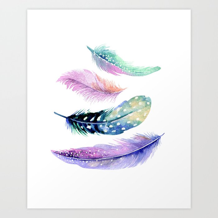 Watercolor Feathers Painting Art Print By Pixxart Society6