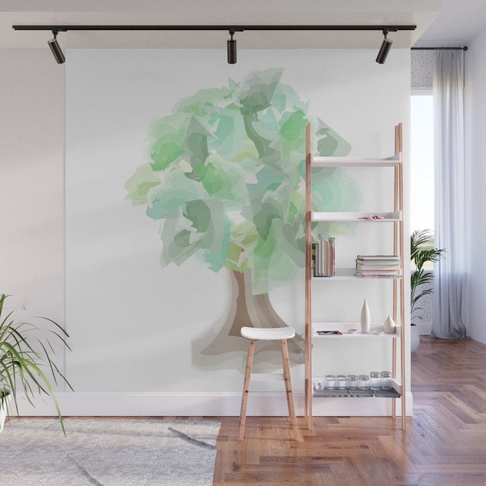 Watercolor tree with a wide trunk Wall Mural