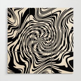 Black & White Psychedelic Whirlpool Pattern Wood Wall Art