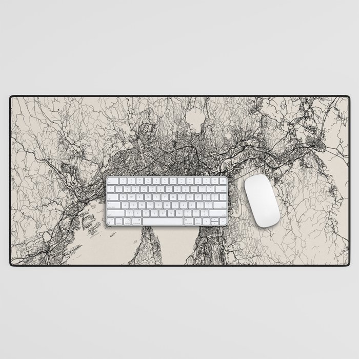 Oslo - Norway - Black & White Map Illustration Desk Mat