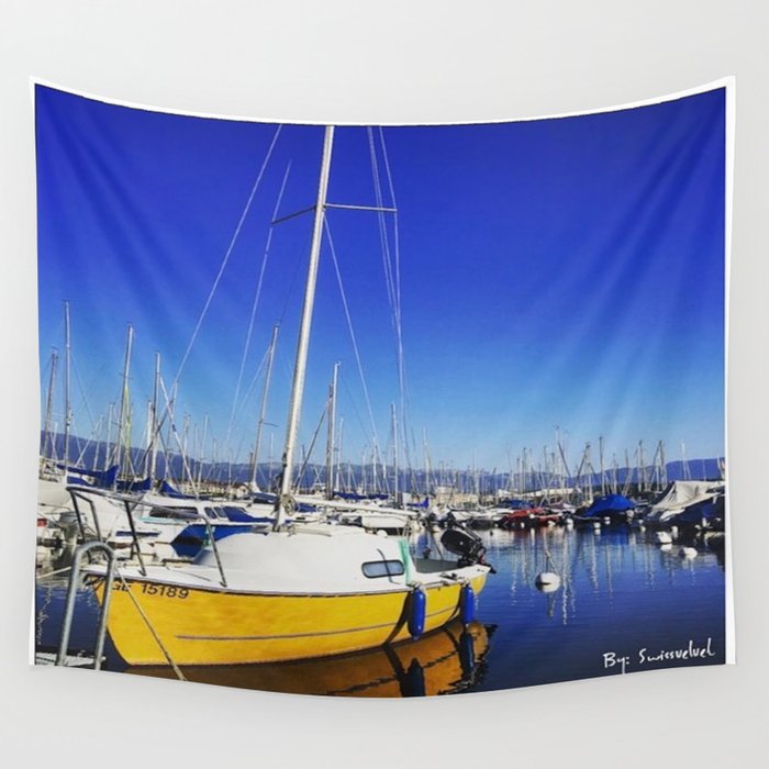 Beautiful day lake Geneva Switzerland Wall Tapestry