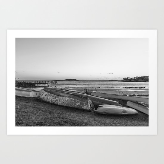 Magnolia Pier at sunset Black and white Art Print