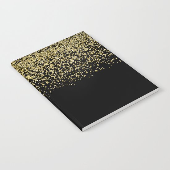 Sparkling gold glitter confetti on black background- Luxury pattern Notebook