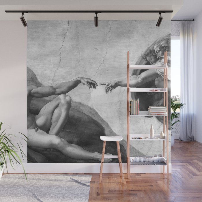 Black And White Creation Of Adam Painting By Michelangelo Sistine