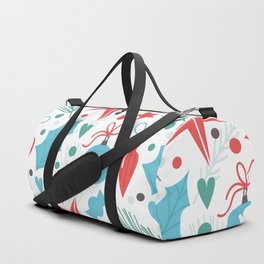 Christmas Pattern Turquoise Red Floral Duffle Bag