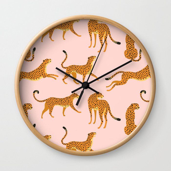 Leopard jaguar pink memphis pattern Wall Clock