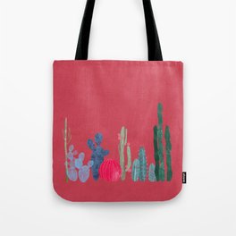 Cactus garden on coral pink Tote Bag