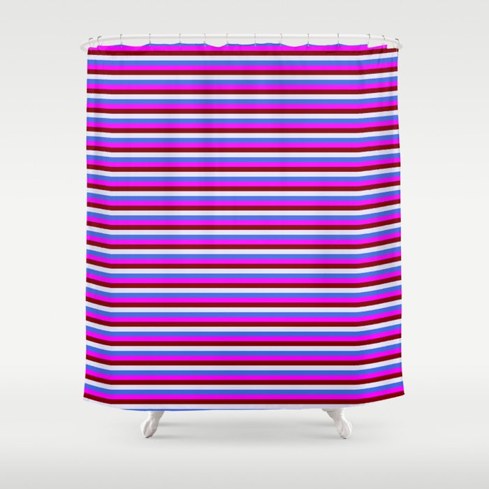 Lavender, Royal Blue, Fuchsia, and Maroon Colored Lined Pattern Shower Curtain