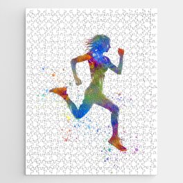 young athletic runner in watercolor Jigsaw Puzzle