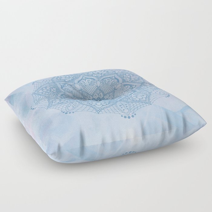 Blue Lotus Flower Mandala on Blue & Pink Fantasy Background Floor Pillow