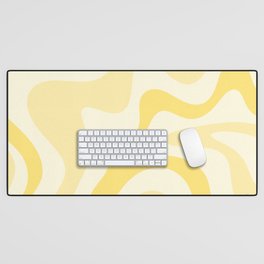 Retro Liquid Swirl Abstract Square in Soft Pale Pastel Yellow Desk Mat