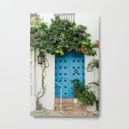 Blue door with Plants in Cartagena Colombia - wooden door - Caribbean vibe Metal Print