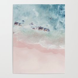 Ocean Pink Blush Beach Print - Aerial Beach - Sea Photo - Travel photography by Ingrid Beddoes Poster