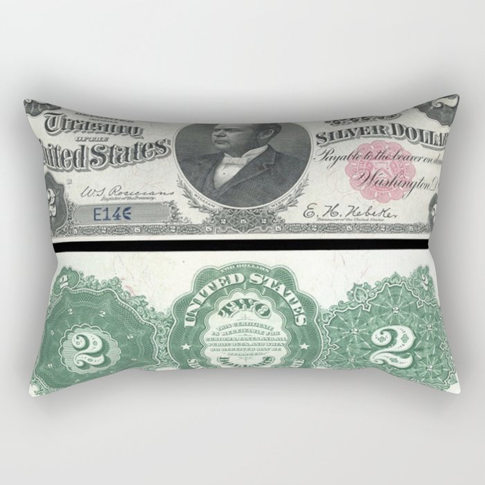 1891 U.S. Federal Reserve Two Dollar William Windom Bank Note Rectangular Pillow