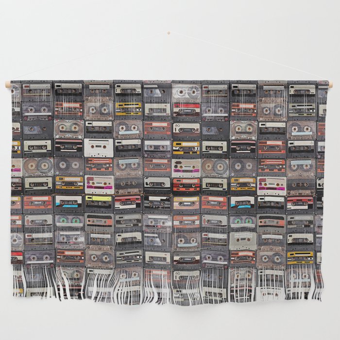 Huge collection of audio cassettes. Retro musical background Wall Hanging