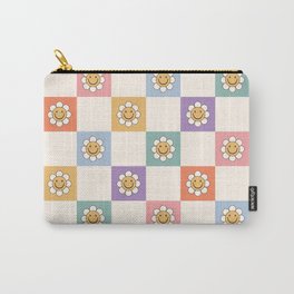 Y2K Smile Face Flower Checker Pattern Carry-All Pouch