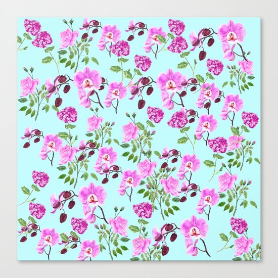 pink purple flowers watercolor painting Canvas Print