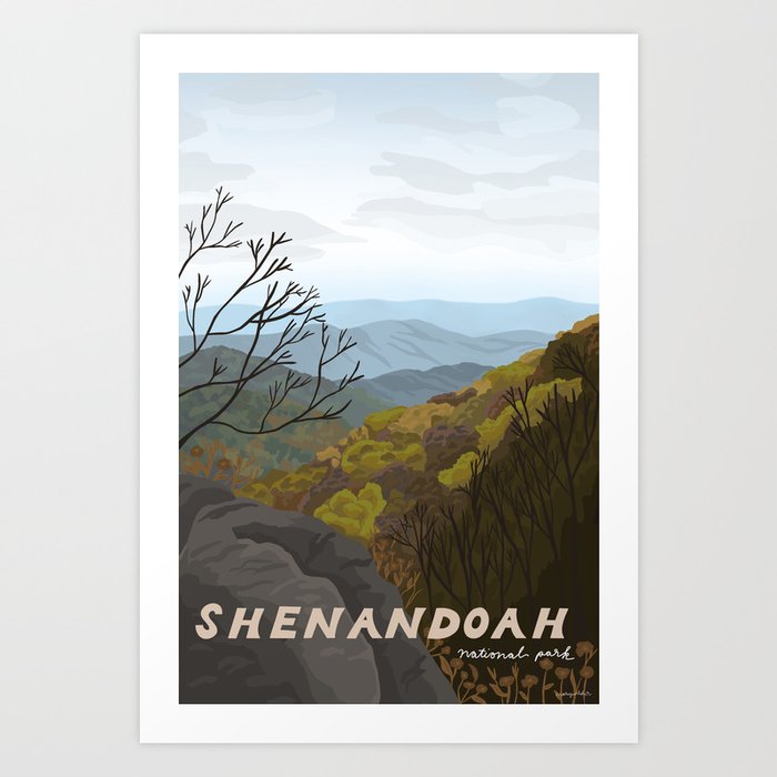 Shenandoah National Park, Virginia, Shenandoah River, Retro Vintage Style Poster Art Print