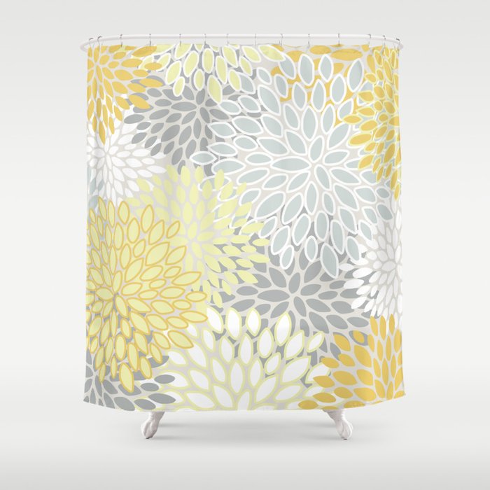 Fl Prints Soft Yellow And Gray Modern Print Art Shower Curtain By Megan Morris Society6 Shower Curtain By Megan Morris Society6, Yellow Print Shower Curtain