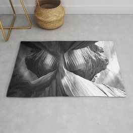Sandstone, mountains, lake, and sky nature black and white portrait photograph / photography Rug
