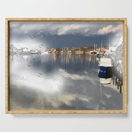 Watercolor Reflections of the Sky in Mystic Connecticut Serving Tray
