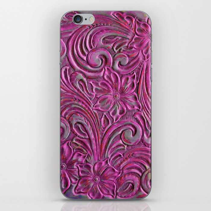 Pink tooled leather design iPhone Skin