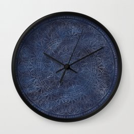 Vintage Circle of Life Mandala full color on blue swirl Distressed Wall Clock