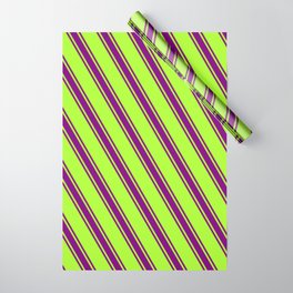 [ Thumbnail: Light Green and Purple Colored Lines/Stripes Pattern Wrapping Paper ]