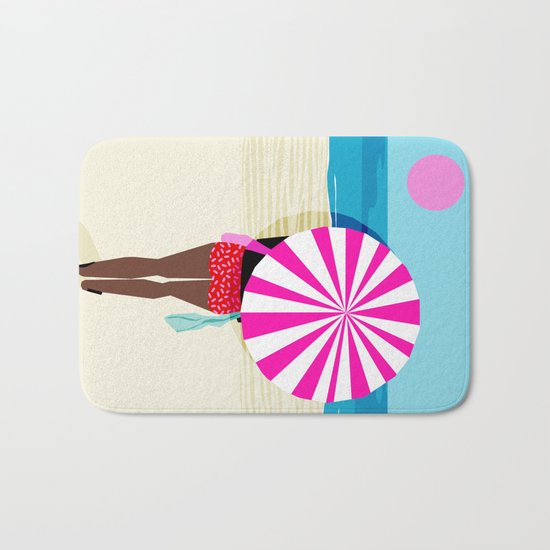 Fer Sure - throwback beach retro socal surfing sport 1980s neon classic 80s style memphis pop art Bath Mat